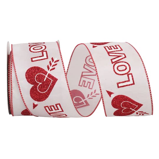 Reliant 2.5" x 20yd. Love Heart Glitter Wired Ribbon